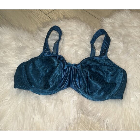 Bali 3562 Satin Tracings Full Figure Minimizer Bra Unlined UW Womens 36C Teal - Picture 1 of 6